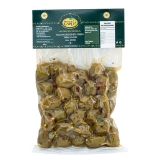 Olives de table vertes assaisonnées de Sicile variété Gioconda
