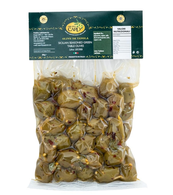 Image de couverture du produit Olives de table vertes assaisonnées de Sicile variété Gioconda