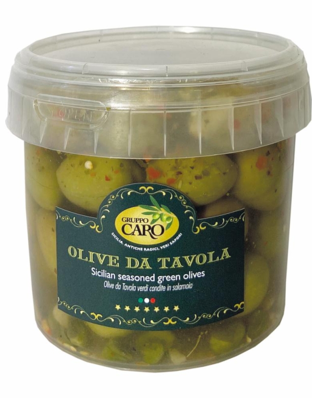 Olives vertes siciliennes en saumure assaisonnée