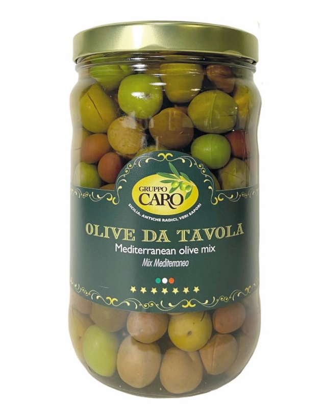 Olives mélangées siciliennes (mélange méditerranéen) en pot en verre