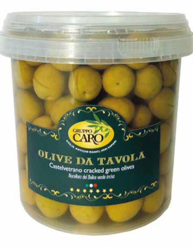 Olives vertes entières fendues Nocellara del Belice en saumure